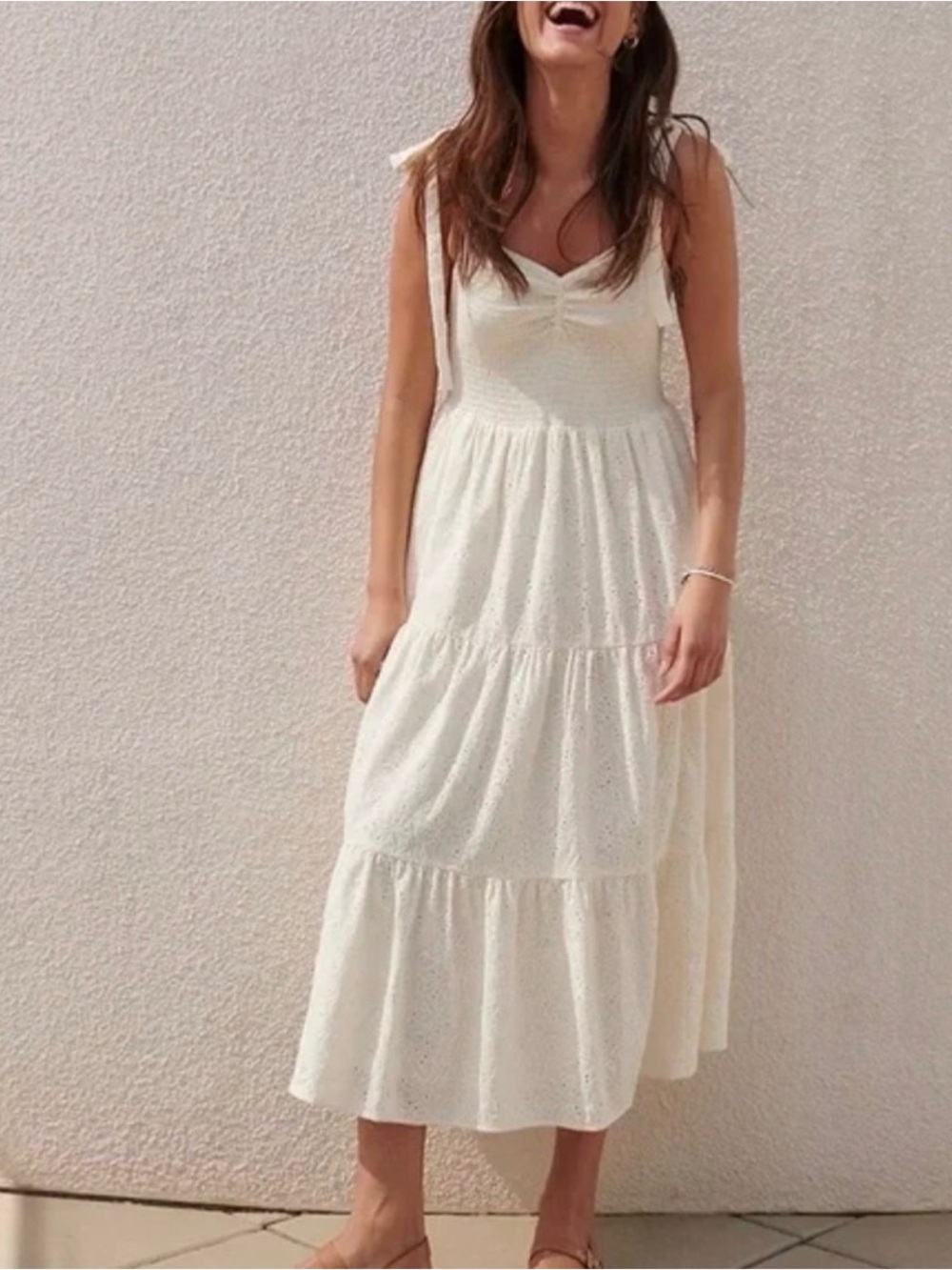 Tie-Shoulder White Eyelet Midi Dress - Picture 3 of 3